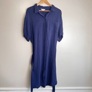 Weatherproof Vintage Navy Blue Button-Up Cotton Dress w/Belt, Pockets Size XXL